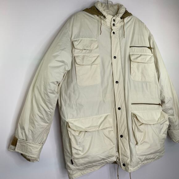 VTG Polo by Ralph Lauren Ivory tan hooded puffer jacket down feather Men's XL - Picture 4 of 16